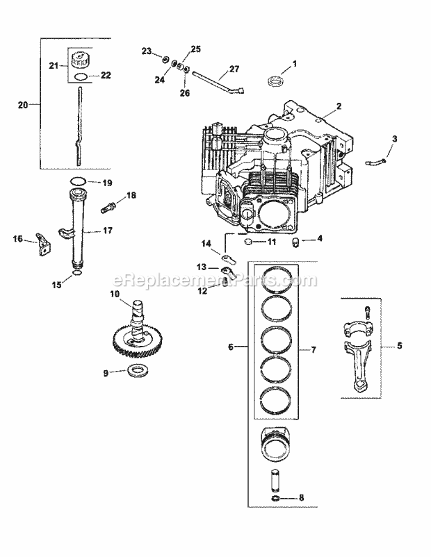 Cv745-0006 Crankcase Diagram and Parts List for M60-KHEFI 53AB5HEX750-28-HP Cub Cadet Lawn Tractor